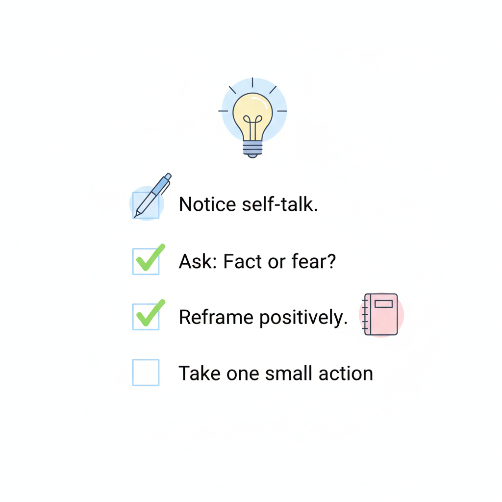 Checklist infographic for working women to identify and reframe limiting beliefs at work.