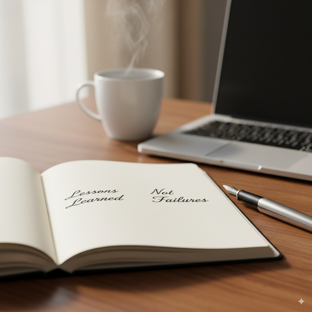 Employee writing lessons from mistakes in a journal to overcome workplace fear.